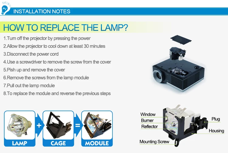 Compatível Projector Lamp Bulb W habitação SP-LAMP-032