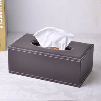 

luxury rectangle wooden leather pumping tissue napkin box case toilet paper dispenser cover holder storage black brown 237B