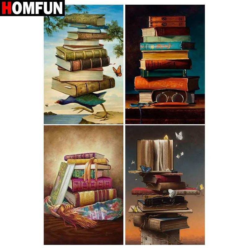 Алмазная живопись HOMFUN картина Книжный пейзаж с полными квадратными/круглыми