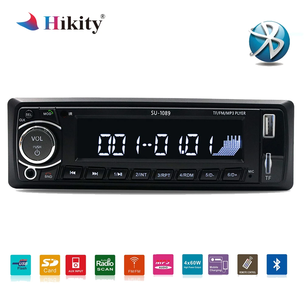 Hikity 12V 1din Autoradio Bluetooth Car Stereo Radio MP3 Player Support BT/FM/USB/SD Remote Control Hands-free Call Time Display