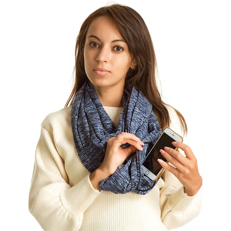 

Fashion USAstyle Infinity Scarf With Zipper Pocket - Convertible Soft Stretchy Travel Scarves Hidden Pocket