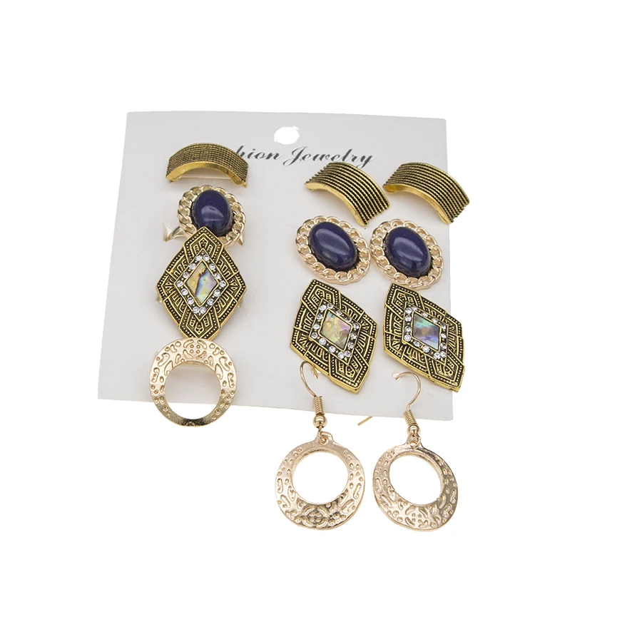 12 stücke Vintage Antient Gold Ohrringe Ring Schmuck Sets Beinhalten 4 Ringe 4 Pairs Ohrringe Großhandel Punk Kristall Edelstein Schmuck set
