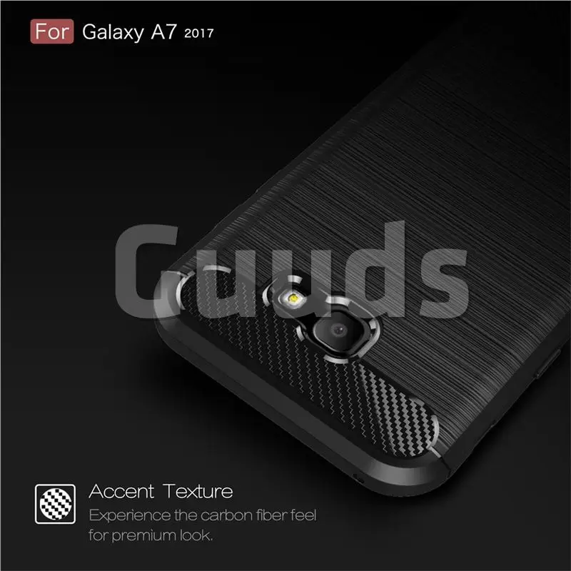 Luxury Carbon Fiber Brushed Wire Drawing Silicone TPU Back Cover for Samsung Galaxy A7 2017 A720 (Black)