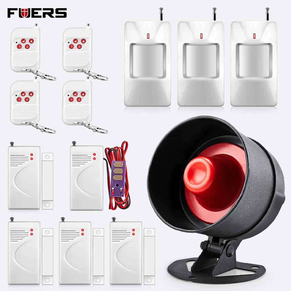 

FUERS 120dB Loudly Sound Alarm Siren Wireless Garage Water Leakage Detector Home Security Surveillance Protect Alarm System Kit