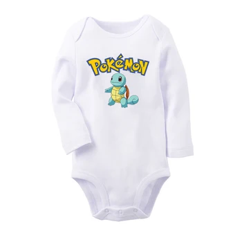 

Cute Pokemon Pikachu Squirtl Newborn Baby Boys Girls Outfits Long Sleeve Jumpsuit Print Infant Bodysuit Clothes 100% Cotton Sets