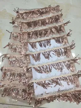 

NEW Nigerian French Tulle Lace Fabric Tassel design peach sequin lace French Mesh Lace Fabric With Sequins For Wedding YYZ89033