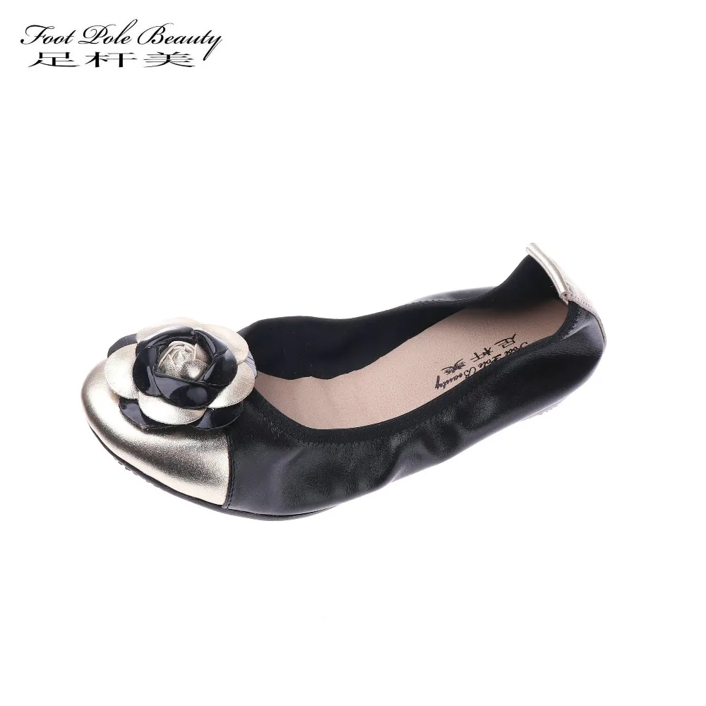 

FOOT POLE BEAUTY Brand shoes New Genuine Leather for women's shoes Fashion cowhide Flower women ballerina shoes Flats