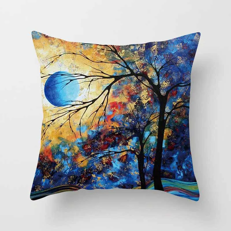 3D printed square pillow case 45*45cm Magic tree cushions pillowcase  linen waist cushion cover creative pillowcases PP40-2