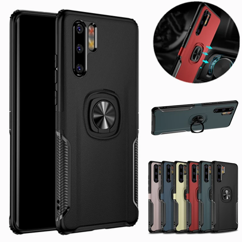 

For Huawei P30 Pro Magnetic Ring Car Holder Leather Armor Case For P20 Mate 20 Nova 3 3i 4 P Smart 2019 Honor 10 Lite 8X Case