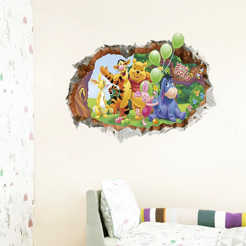 Us 357 30 Offwinnie The Pooh 3d Wall Stickers For Kids Room Self Adhesive Wallpaper Classic Cartoon Animal Decoration Pvc Sticker On The Wall In