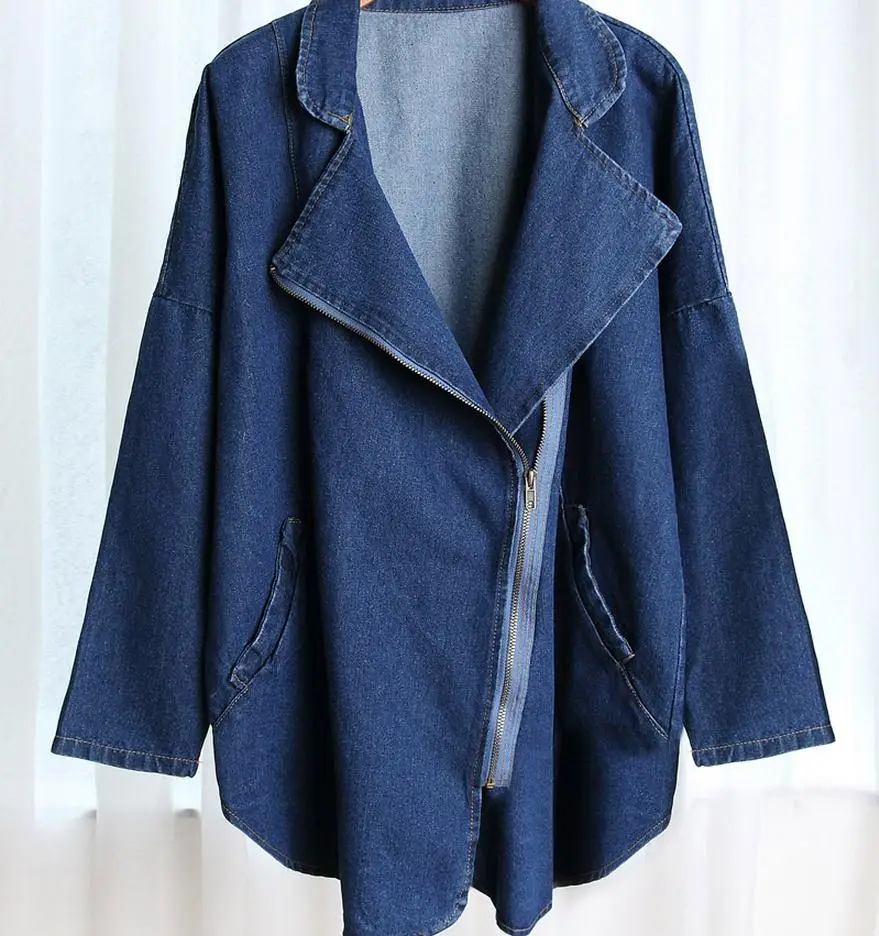 Vintage 2016 Lady jeans jackets plus size long Batwing sleeve Turn Down Collar Cardigan denim jacket
