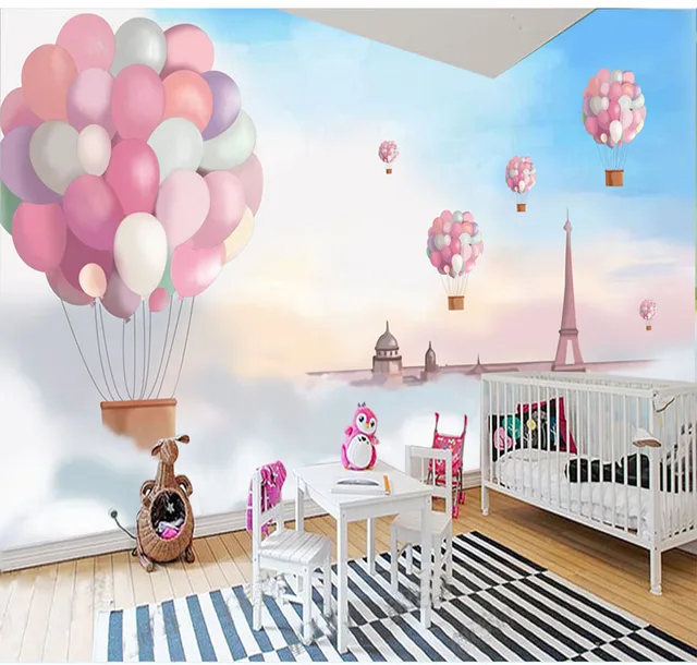 Hand Paint Blue Sky Fire Balloon Cartoon Murals Wallpaper For Hand Paint Blue Sky Fire Balloon Cartoon Murals Wallpaper For Child Baby Room Background