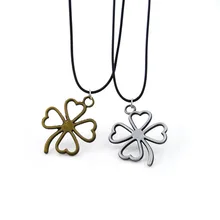 Original New Faux Leather Chain Clover Pendant Necklace Women Vintage Silver Flower Choker Necklaces Female Jewelry Party Gift vintage faux leather x shaped choker necklace