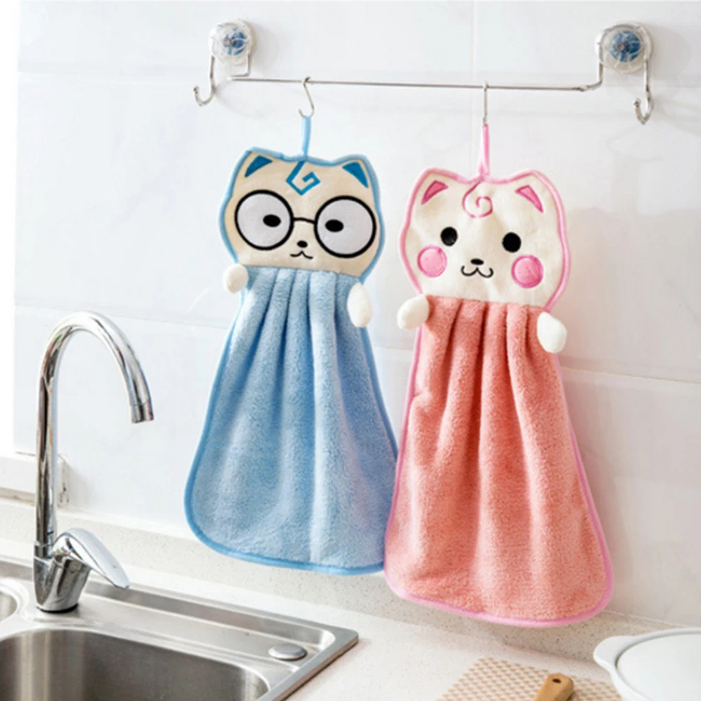 

Hot 2018 Baby Hanging Hand Towel Cartoon Handkerchief Kitchen Newborn Washcloths Bathroom Cat Car Cleaning Cloth Dish Wash Towel