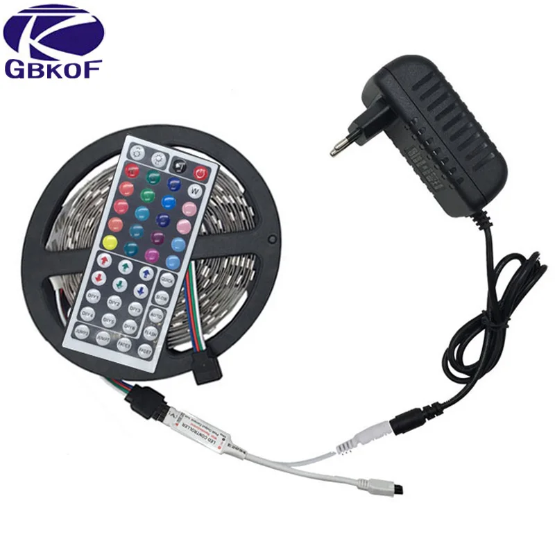 

5M 5050 RGB LED Strip 10M SMD LED Light Tape Flexible Ribbon Waterproof IR Remote Controller DC 12V Power Adapter With CRBattery