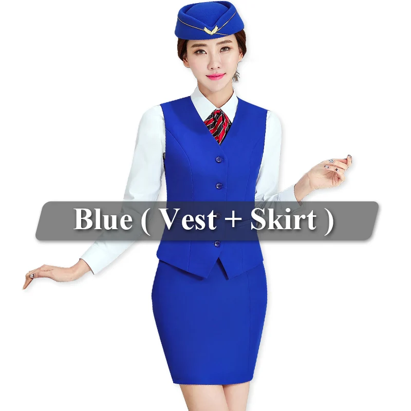 Blue 2 Piece Suits Lenshin комплект из 2 предметов синяя юбка костюм для женщин без рукавов жилет и Офисная Женская юбка деловая официальная одежда - Цвет: Blue 2 Piece Suits