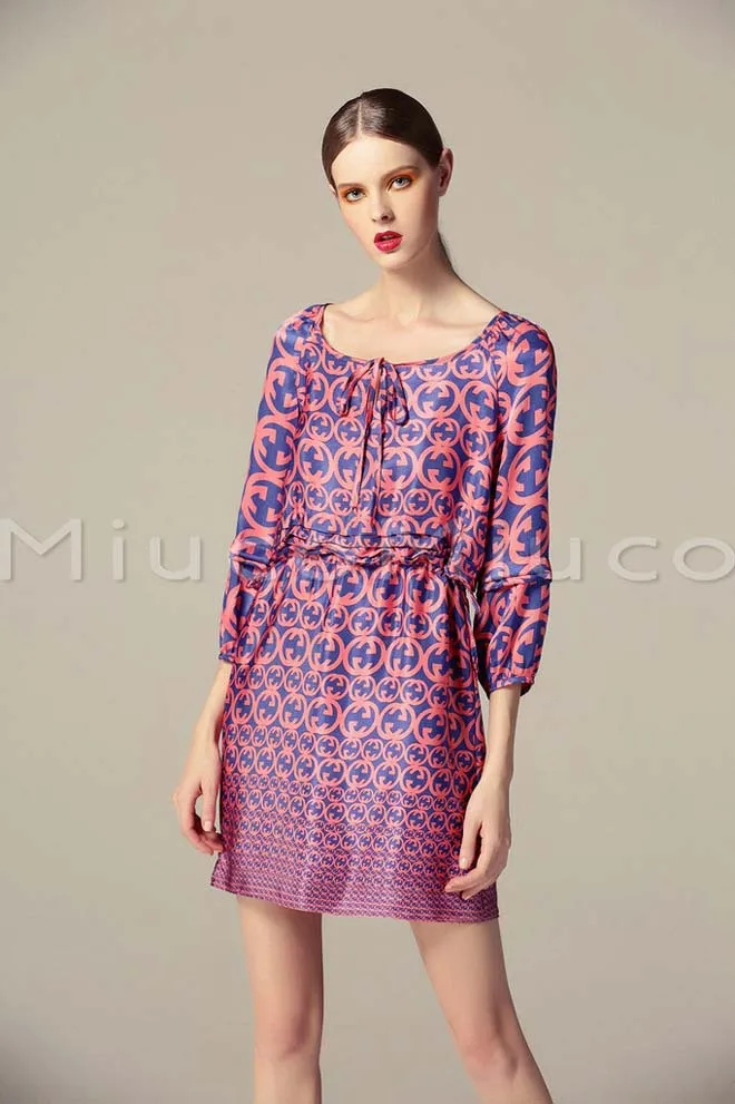 CL344 European style Famous brand Dress loose o neck long sleeved silk