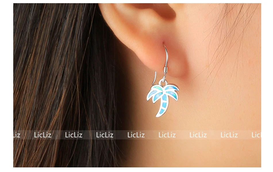 LicLiz Boho, 925 пробы, серебряные, кокосовое дерево, висячие серьги, пирсинг, рыба, ушной крючок, серьги, синие серьги в виде капель с опалом, для женщин, LE0307