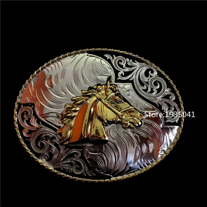 

Retail Golden Horse Head Cowboy Buckle Men and Woman Jeans Accessories High-quality Big Buckles Gift Jewelry Fit 4cm width belt