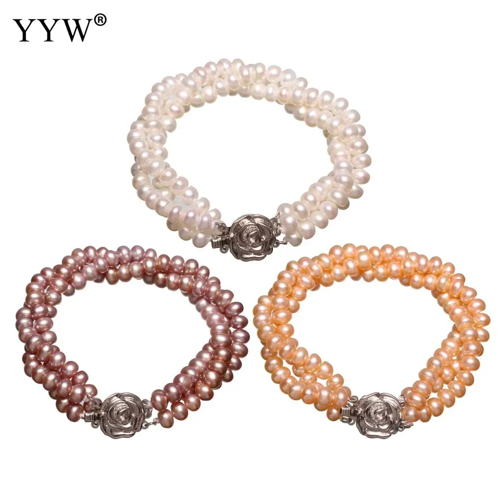 Fashion Freshwater Cultured Pearl Bracelets Flower for Woman Jewelry Clasp Multilayer White Pink Natural Beaded | Украшения и