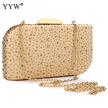 

High Quality Gold Bags For Women 2019 Large Capacity Clutch Evening Party Wedding Banquet Women Rivet Bag Chain Crossbody Bags