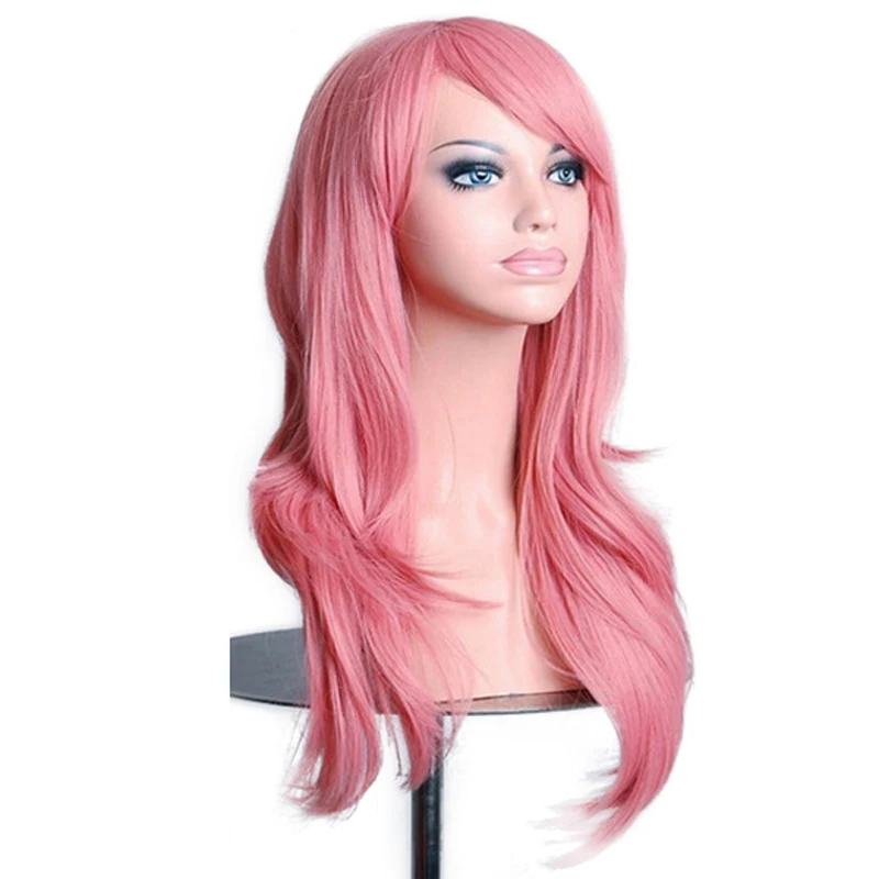 

Soowee 70cm 12 Colors Wavy Pink Cosplay Wig Hairpiece Synthetic Hair Gray Pink Blonde Wigs for Black Women