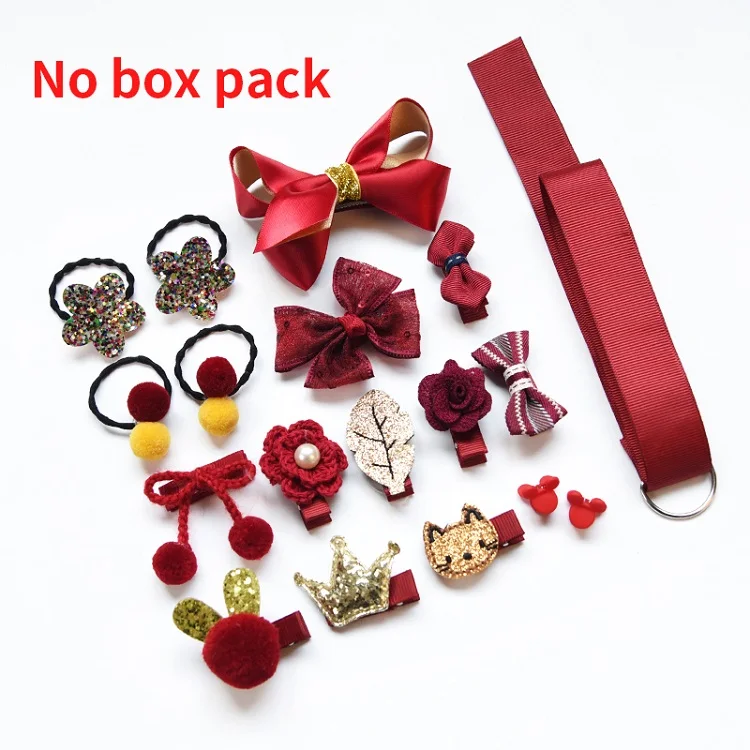 No Box-Wine Raindo 18 шт./кор. дети милые женские аксессуары для волос комплект ткани для младенцев с цветочным узором и бантом, заколки для волос для девочек, повязка на голову в подарок - Цвет: No Box-Wine
