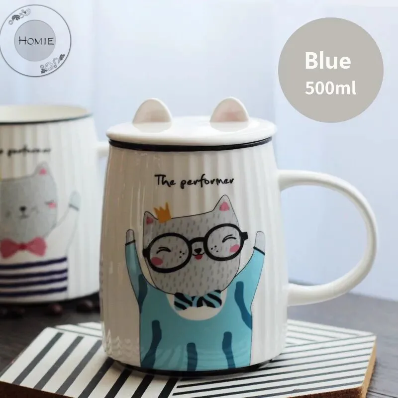 HOMIE lovely  Cat animal Cup Coffee Mug Large 500ml With lid Mugs creative Drinkware Tea milk Cup Novelty Newlywed couple01