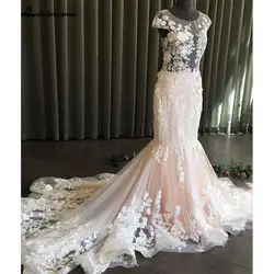 Кружева Свадебные платья Русалочки цветы розовое свадебное платье 2019 винтажное свадебное платье; Robe De Mariage высокое качество