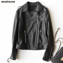Для женщин короткие Стиль тонкий мотоцикл натуральной овечьей кожи пальто Весенняя и осенняя одежда женский Кожаные куртки