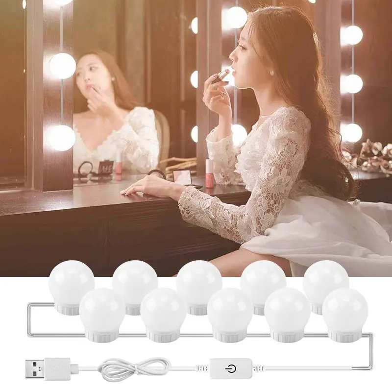 

Makeup Mirror Vanity LED Light Bulbs Kit USB Charging Port Cosmetic Lighted Make up Mirrors Bulb Adjustable Brightness lights