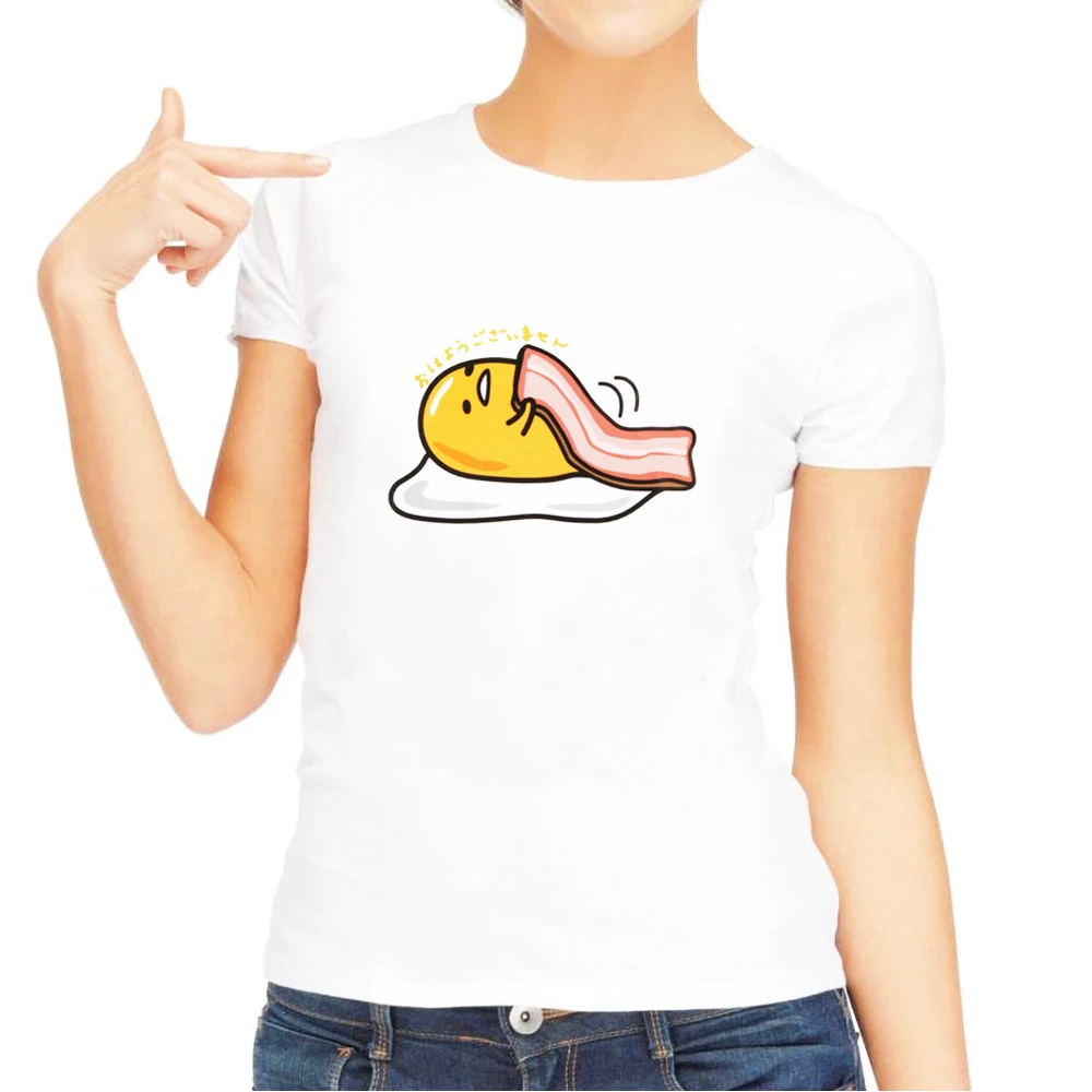 Забавные милые Gudetama Lazy яичный желток Футболка с принтом для женщин Лето 2018 г. Мода японский мультфильм футболка футболки повседневное