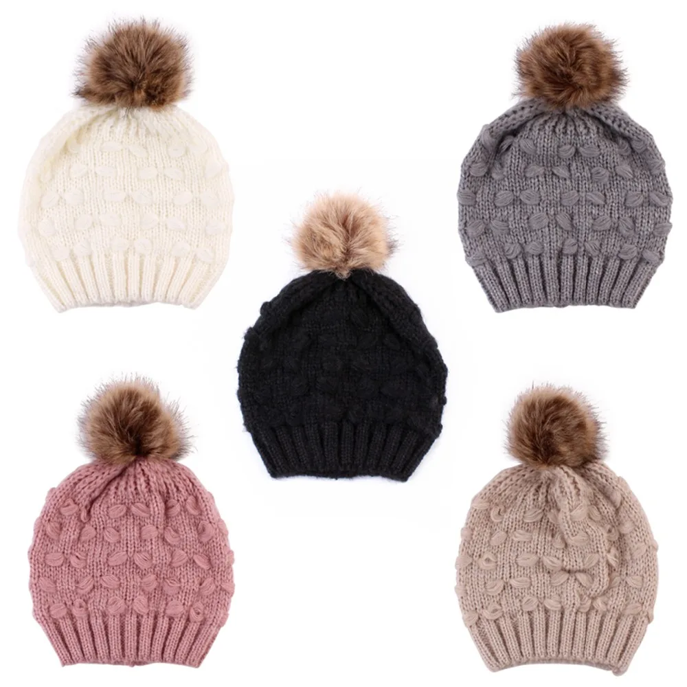 

2018 HOT women hat Warm Soft Knit Wool Beanie Cap Women's Pompom Ball Winter Hats white black grey