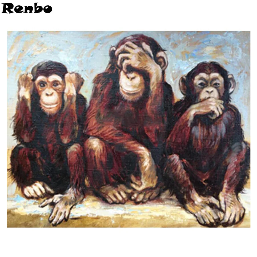

Full Round Diamond Mosaic Cross Stitch Kits Diamond Painting monkey DIY Diamond Painting Full square 5D Cross Stitch Home Decor
