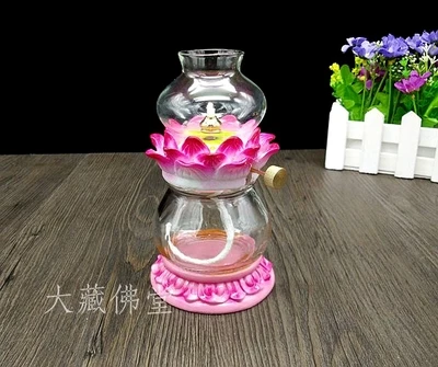 

Buddhist wind-proof lotus holder ceramic glass adjustable liquid shortening lamp for Buddha oil statues sculpture Home wedding