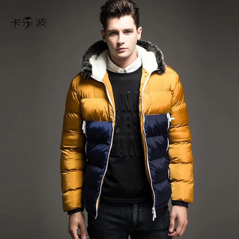 KALEBO High quality leisure men thickening cotton-padded jacket brand fashion warm cotton-padded clothes hooded windproof warmth