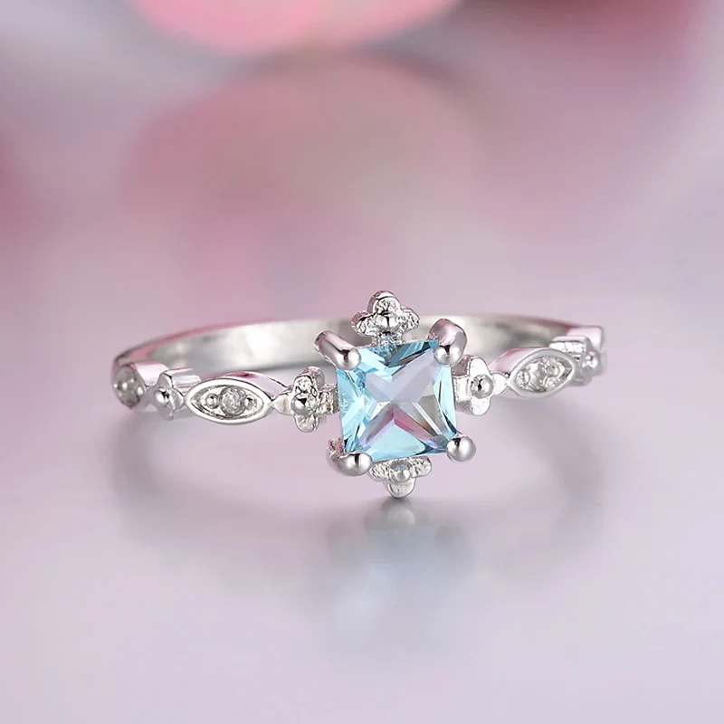 Высококачественное изящное кольцо с синим кристаллом для женщин, простой стиль, квадратное обручальное кольцо на палец, женские модные ювелирные изделия, подарок