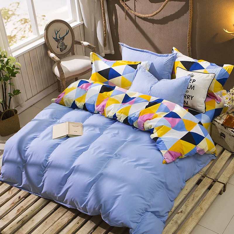 Bedding Set Geometric Diamond Print Bed Linen Duvet Cover Set Super Soft Warm Bedding Decor