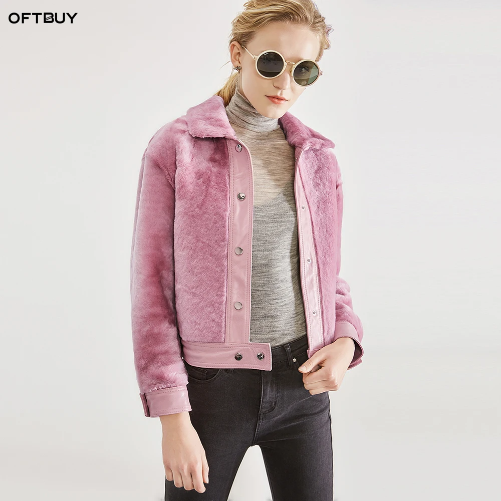 

OFTBUY 2019 fashion luxury spring winter jacket women real wool fur bomber jacket natural fur coats womens shearling fur coat