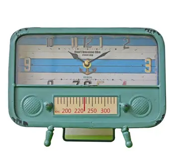 

Metal Clock Retro Nostalgic Radio Iron Metal Desk Clocks Thermometer Dispaly Timer Bedroom Study Office Antique Decor Clock