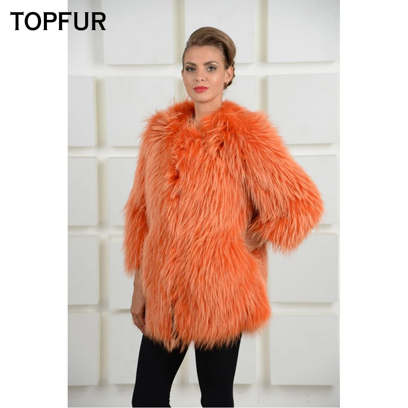 

TOPFUR 2019 Real Raccoon Fur Coat Women Luxury New Female Whole Skin Fur Jacket 70 CM Length O-Neck Raccoon Fur Outwear Short