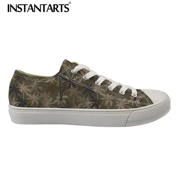 

INSTANTARTS Men's Vulcanize Shoes Spring Man Flat Canvas Sneakers 3D Print Palm Tree Camouflage Low Top Casual Walking Shoes Boy
