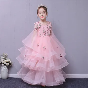 

2018 Autumn Luxury Children Kids Birthday Evening Party Princess Long Dress Teens Girls Piano Host Pageant Model Show Prom Dress