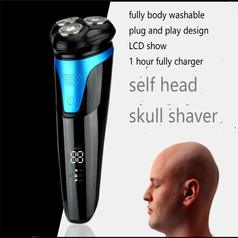 Моющаяся мужская электробритва с ЖК-дисплеем, бритва, 3D плавающая лысая стрижка, Мужская головка с черепом, бритва для волос, машинка для