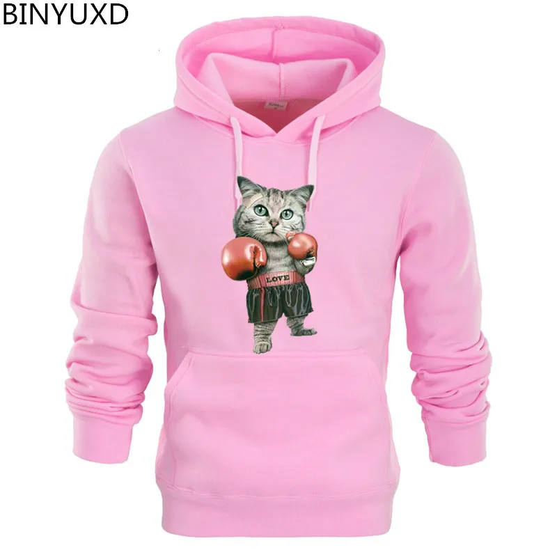 

BINYUXD 2018 New Fashion Lovely Boxinger Cat Men Sweatshirts Women and Men Custom Funny Autumn And Winter Hooded Sweatshirt