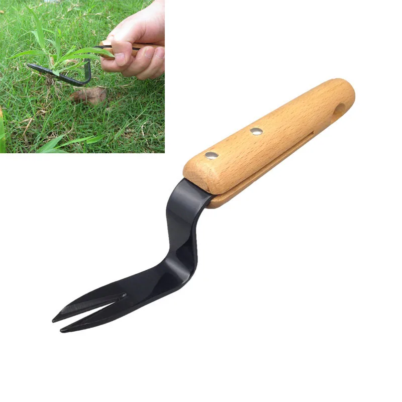 Manual Weeder Fork Wood Handle Gardening Weeding Tool Garden