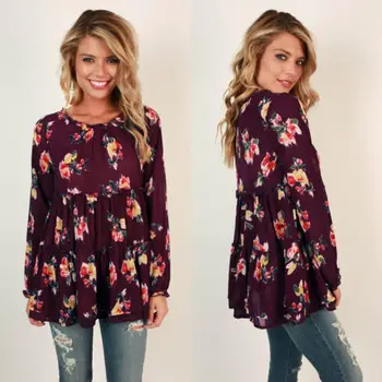 

NEW Womens Long Sleeve Cotton Casual Loose Blouse Tops Ladies OL Work Office Floral Ruffles Long Sleeve Shirts Blouses Clothes