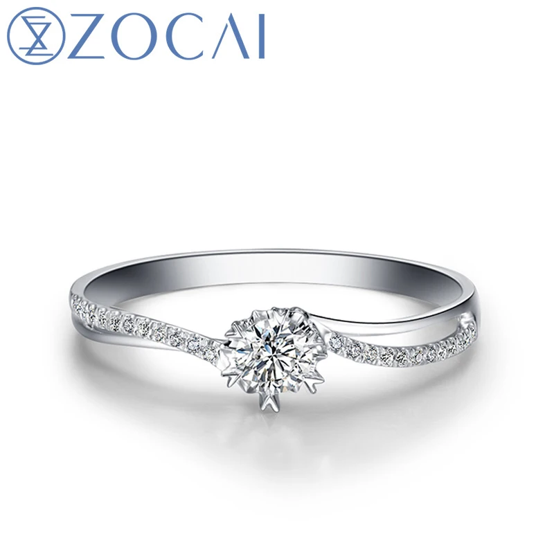 ZOCAI 0.15ct обручальное кольцо сертифицированное Настоящее бриллиантовое из белого