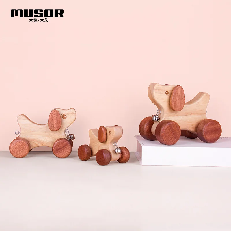 

Puzzle early education children's toy puppy drag toy car cartoon toy green wooden toy puppy family play house toy