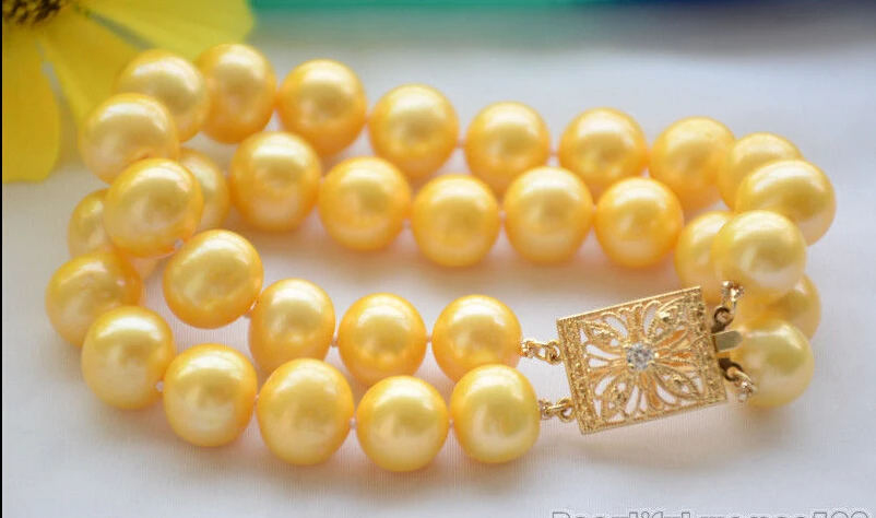 

FREE SHIPPING ******Z6467 2strands 12mm ROUND golden Freshwater cultured PEARL bracelet 8inch